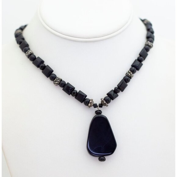 16 inch, Vintage Black Gothic Stone Unique Choker Necklace - G1 - Picture 2 of 3